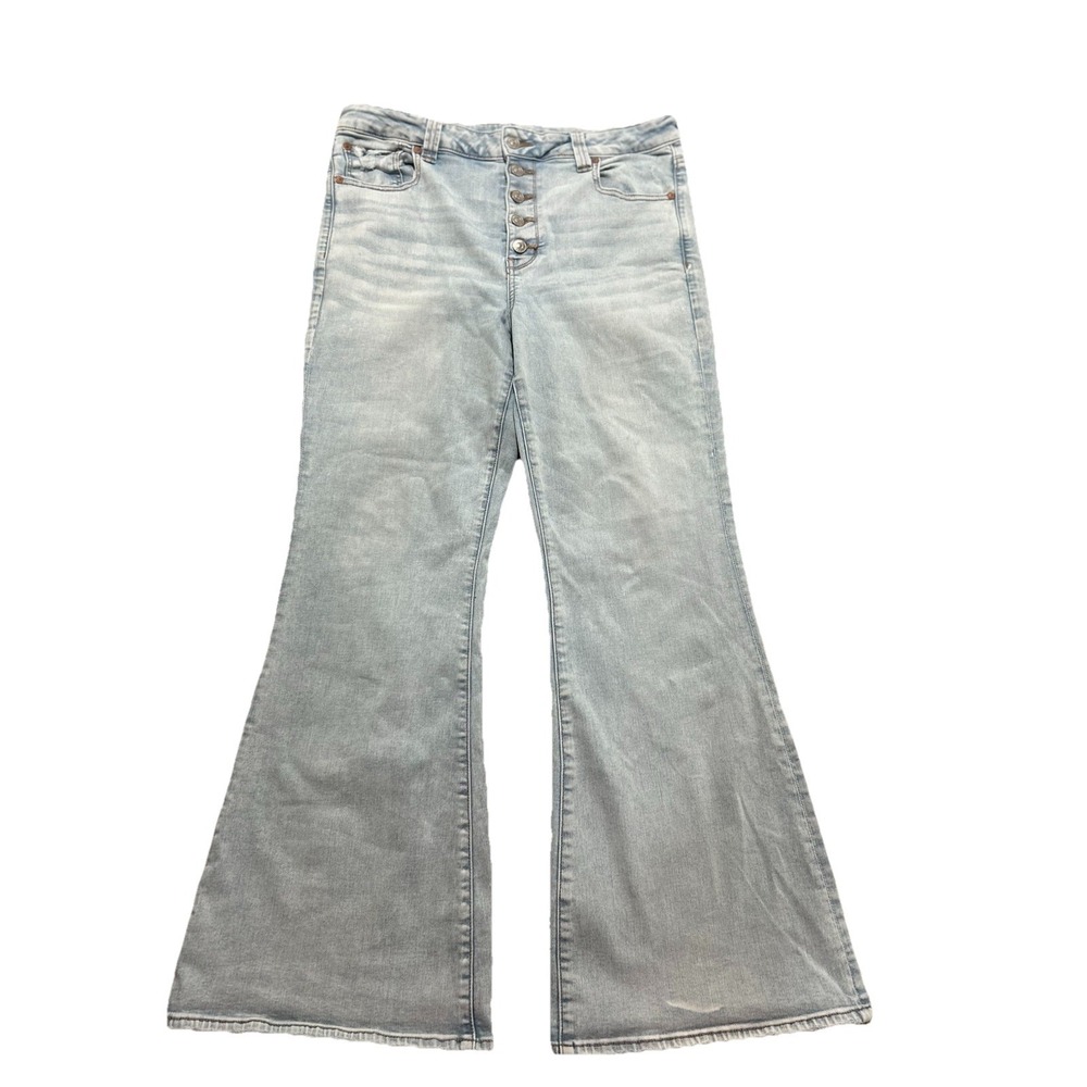 American Eagle Super High Rise‎ Flare Jeans Light Wash Button Fly Boho Womens 16